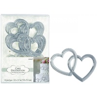 Plastic Silver Heart Cake Decorations - Pk 12