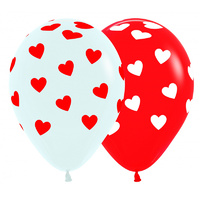Latex Classic Hearts Round Balloons Red&White - Pk 12