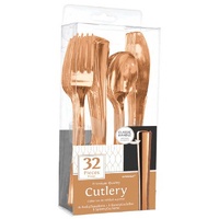Rose Gold Cutlery Set - 16 Forks, 8 Spoons, 8 Knives