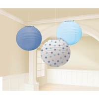 Blue Theme Assorted Paper Lanterns 24cm - Pk 3