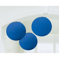 Bright Blue Paper Lanterns 24cm - Pk 3