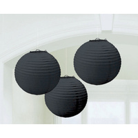 Jet Black Paper Lanterns (24cm) - Pk 3