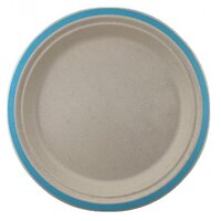 Sugarcane Paper Plates w/ Light Blue Rim (23cm) - Pk 10