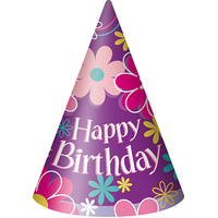 Floral Birthday Party Hats - Pk 8