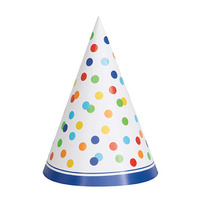 Rainbow Polka Dot Party Hats - Pk 8