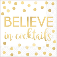 Believe In Cocktails Gold Paper Napkins - Pk 16