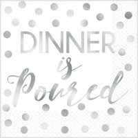 Dinner is Poured Silver Foil Cocktail Napkins - 16pk