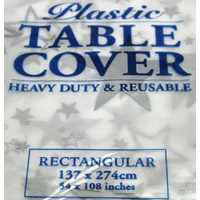 Silver Stars Rectangle Plastic Tablecover (137x274cm)