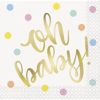 "Oh Baby" Pastel Dots Paper Napkins - Pk 16