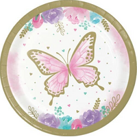 17cm Butterfly Shimmer Round Paper Plates - Pk 8