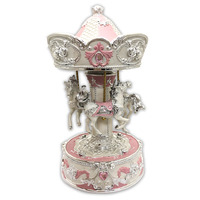 Pink And Silver Plate Horse Carousel - 20Cm