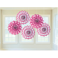 Printed Paper Fan Decoration (Bright Pink) - Pk 5