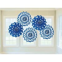 Blue Paper Fan Decorations - Pk 5