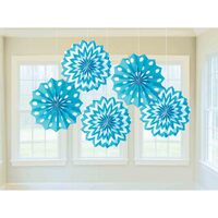 Caribbean Blue Paper Fan Decorations - Pk 5