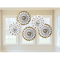 Gold & Silver Paper Fan Decorations - Pk 5