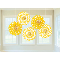 Printed Paper Fan Decoration (Yellow) - Pk 5