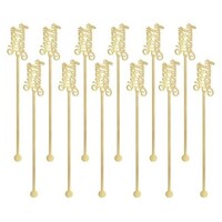 Happy Birthday Gold Plastic Drink Stirrers - Pk 12