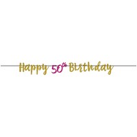 50th Pink & Gold Glitter Letter Banner