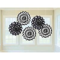 Black Paper Fan Decorations - Pk 5