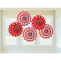 Printed Paper Fan Decoration (Apple Red) - Pk 5
