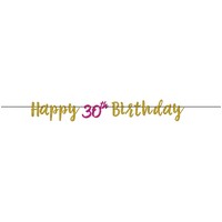 30th Birthday Pink & Gold Glitter Letter Banner (3.65m)