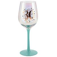 30th Rainbow Pastel Wine Glass