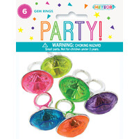 Assorted Plastic Gem Rings - Pk 6