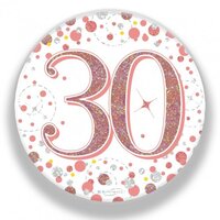 Rose Gold/White Sparkling Fizz #30 Birthday Badge (75mm)