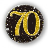 Black/Gold Sparkling Fizz #70 Birthday Badge (75mm)
