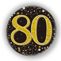 Black/Gold Sparkling Fizz #80 Birthday Badge (75mm)