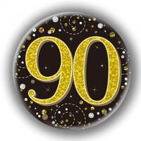 Black/Gold Sparkling Fizz #90 Birthday Badge (75mm)