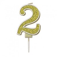 Sparkling Fizz Gold #2 Numeral Candle (7.5cm)