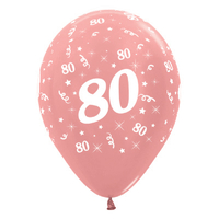 Sempertex 30cm Age 80 Metallic Rose Gold Latex Balloons, 6PK