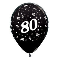 Sempertex 30cm Age 80 Metallic Black Latex Balloons, 6PK