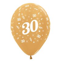 Sempertex 30cm Age 30 Metallic Gold Latex Balloons, 6PK
