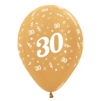 Sempertex 30cm Age 30 Metallic Gold Latex Balloons, 6PK