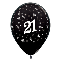 Sempertex 30cm Age 21 Metallic Black Latex Balloons, 6PK
