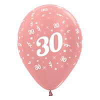 Sempertex 30cm Age 30 Metallic Rose Gold Latex Balloons, 6PK