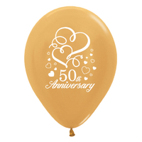 Sempertex 30cm 50th Anniversary Hearts Metallic Gold Latex Balloons, 6PK