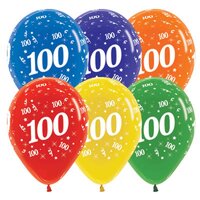 100th Birthday Assorted Crystal Sempertex Balloons (30cm) - Pk 25