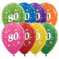 80th Birthday Assorted Metallic Sempertex Balloons (30cm) - Pk 25