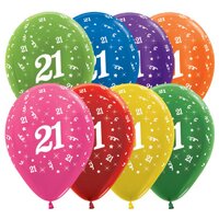 21st Birthday Assorted Metallic Sempertex Balloons (30cm) - Pk 25