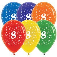 8th Birthday Assorted Crystal Sempertex Balloons (30cm) - Pk 25
