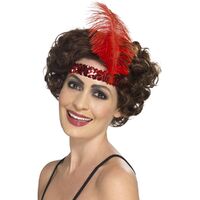 Flapper Headband, Red, with Feather