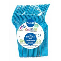 REUSABLE Azure Blue Plastic Forks - Pk 20