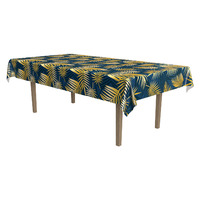 Blue & Gold Palm Leaf Rectangle Plastic Tablecover (137x274cm)*