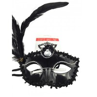 Black Masquerade Mask with Feather