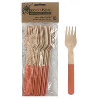 Rose Gold Handle Wooden Forks - Pk 10