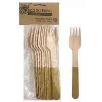 Gold Handle Wooden Forks - Pk 10