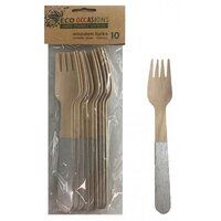 Silver Handle Wooden Forks - Pk 10